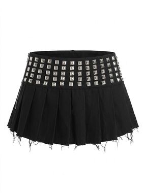 EUC DOLLS KILL Current Mood Bad Behavior Studded Pleated Micro Mini Skirt Black